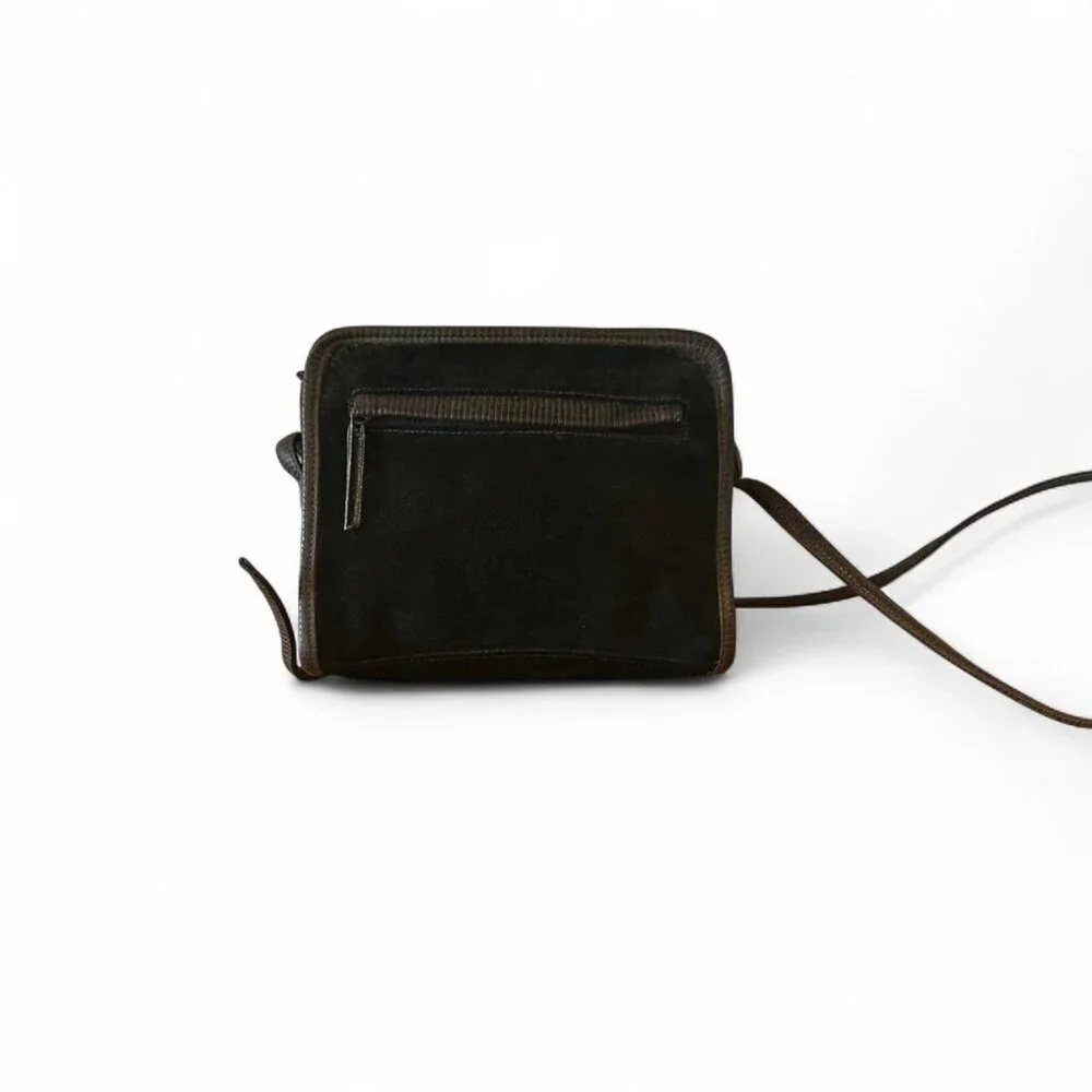 Vintage Black suede crossbody purse with leather‎ trim